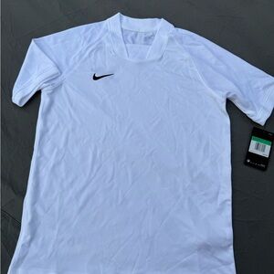 Nike White Short-Sleeve Performance Tee with Black Swoosh